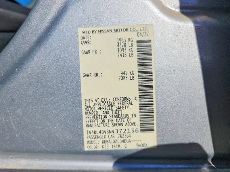 2022 NISSAN ALTIMA S  