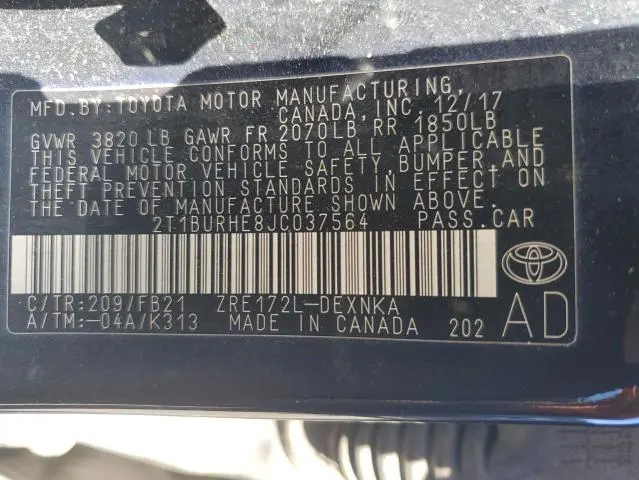 2018 TOYOTA COROLLA L  