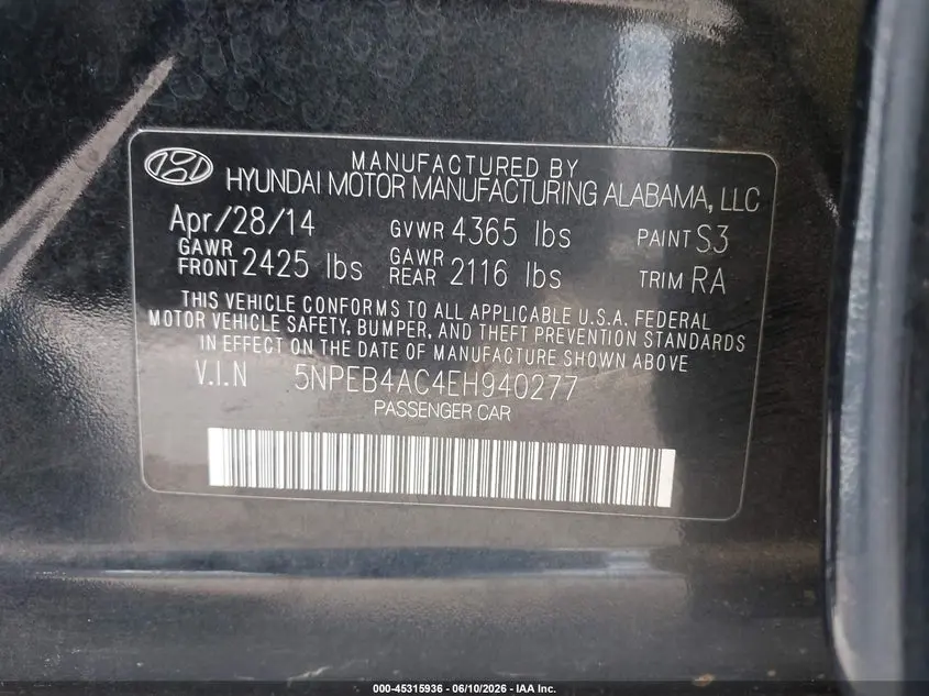 2014 HYUNDAI SONATA GLS