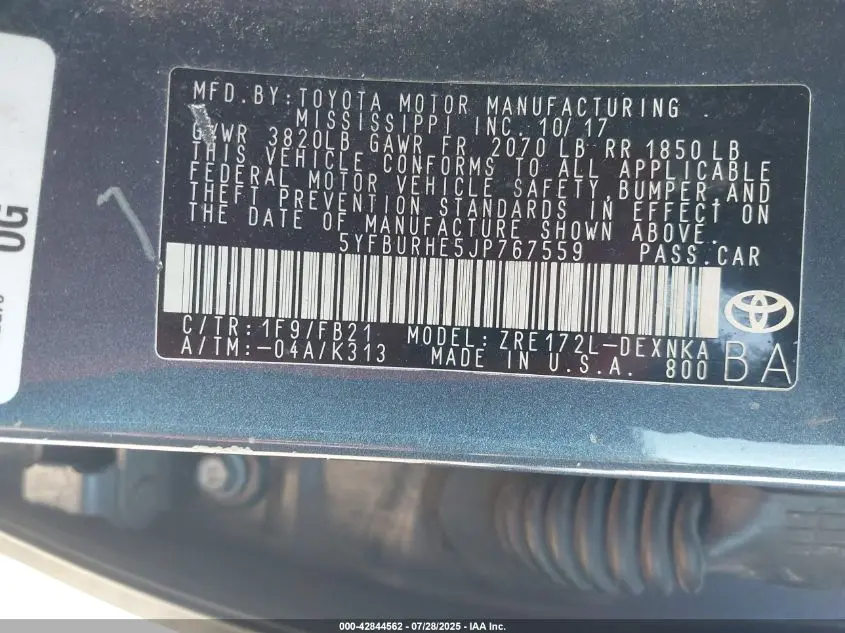 2018 TOYOTA COROLLA LE