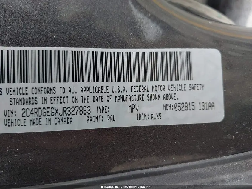 2018 DODGE GRAND CARAVAN GT