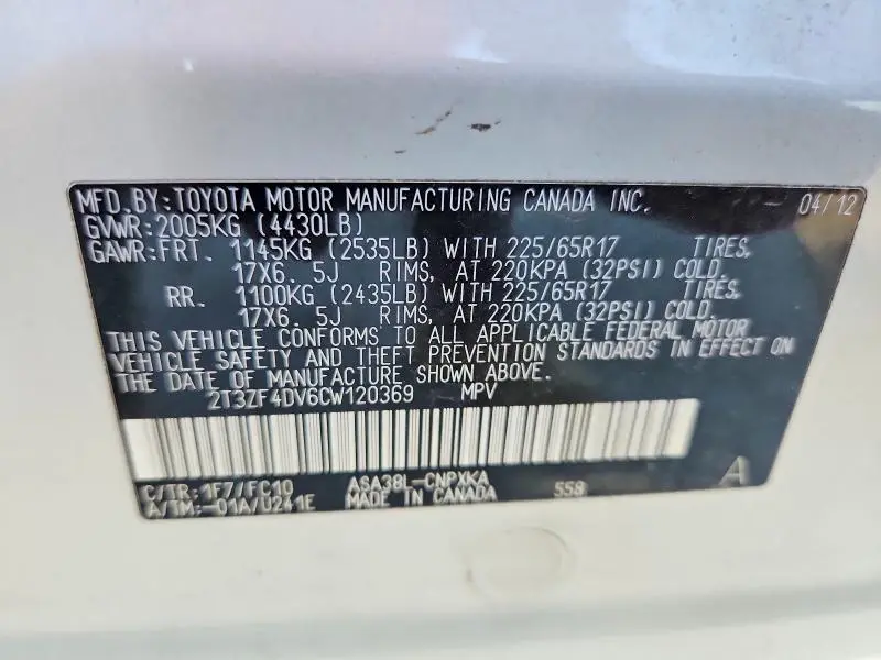 2012 TOYOTA RAV4 BASE  