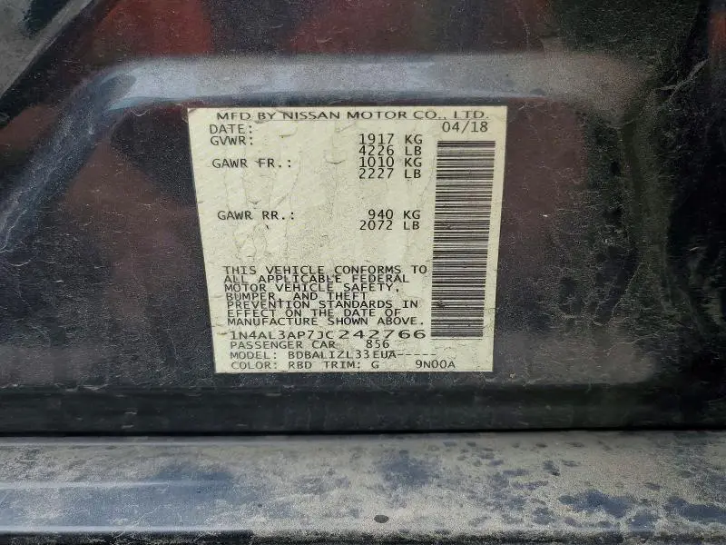 2018 NISSAN ALTIMA 2.5 SV  