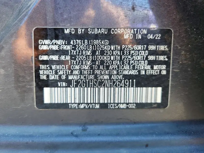 2022 SUBARU CROSSTREK SPORT  