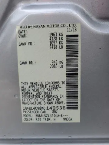 2019 NISSAN ALTIMA SR  