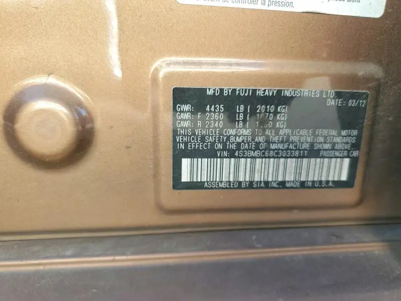 2012 SUBARU LEGACY 2.5I PREMIUM  
