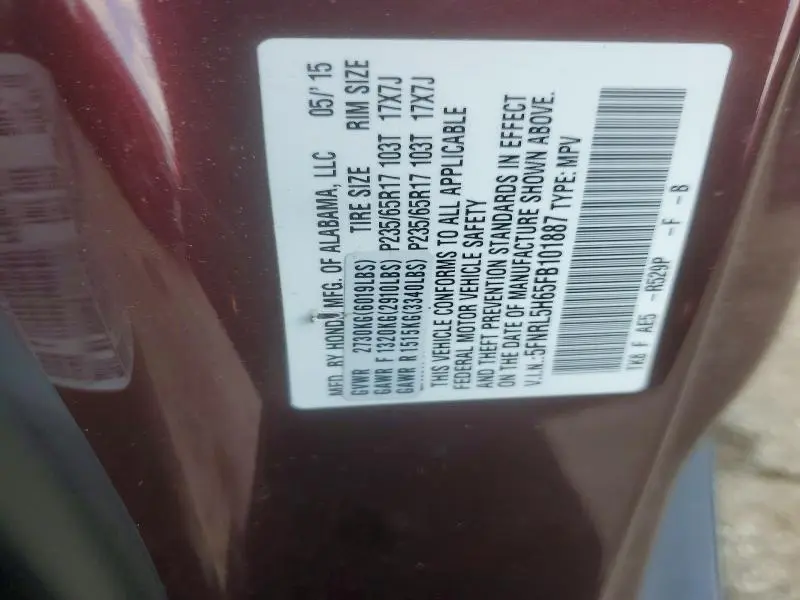 2015 HONDA ODYSSEY EXL  