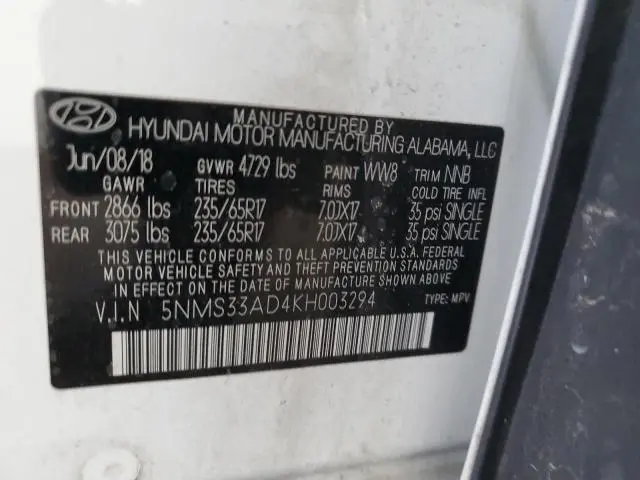 2019 HYUNDAI SANTA FE SEL  