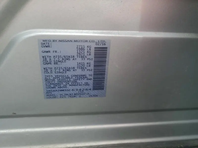 2016 NISSAN PATHFINDER S  