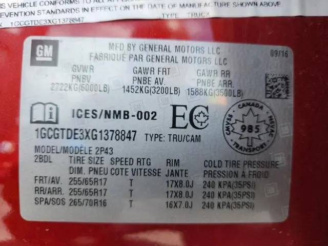 2016 CHEVROLET COLORADO Z71  