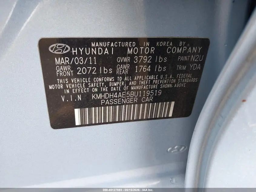 2011 HYUNDAI ELANTRA LIMITED (ULSAN PLANT)