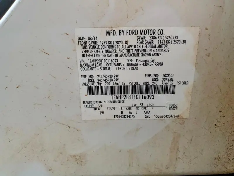 2015 FORD TAURUS LIMITED  