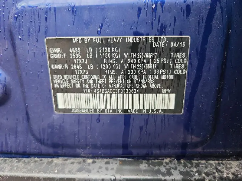 2015 SUBARU OUTBACK 2.5I PREMIUM  
