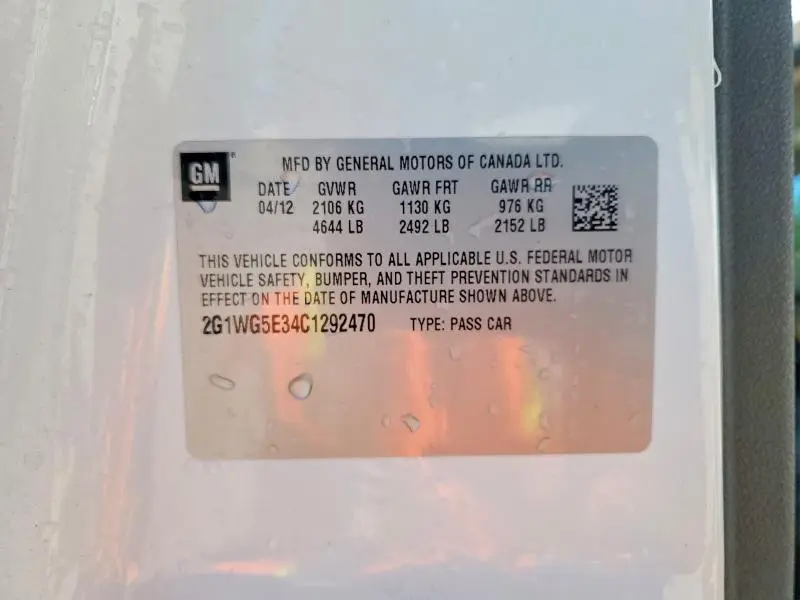 2012 CHEVROLET IMPALA LT  