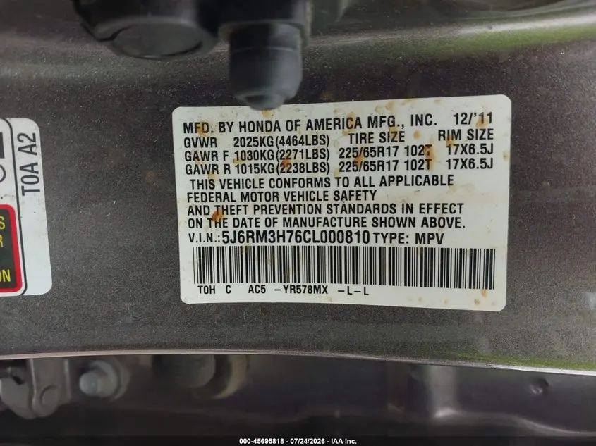 2012 HONDA CR-V EX-L