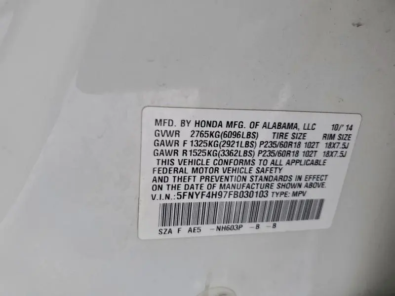 2015 HONDA PILOT TOURING  