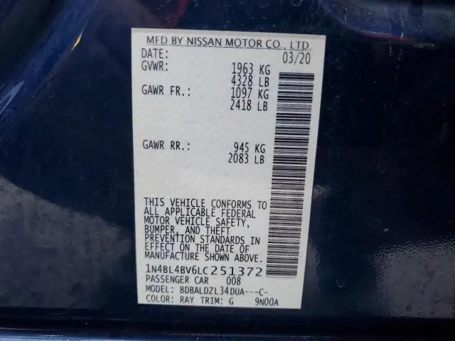 2020 NISSAN ALTIMA S  