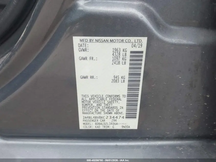 2019 NISSAN ALTIMA 2.5 S
