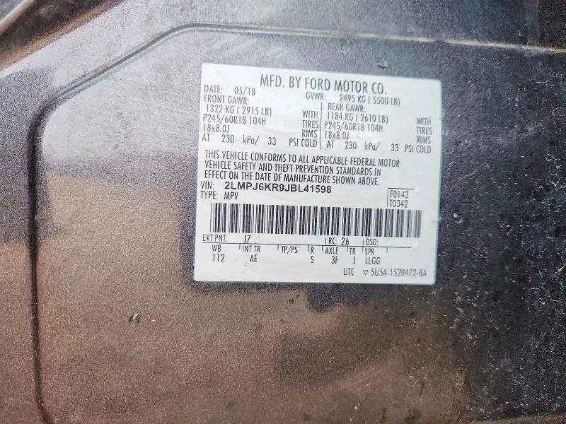 2018 LINCOLN MKX SELECT  