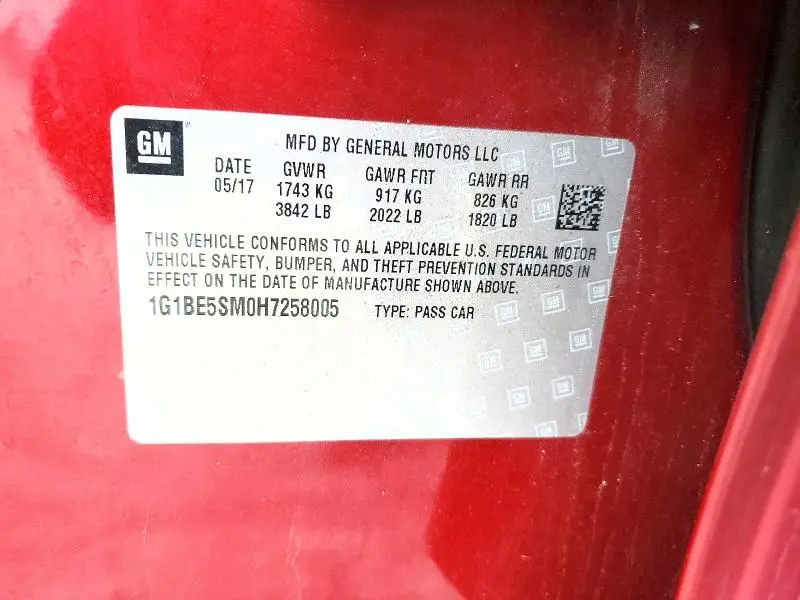 2017 CHEVROLET CRUZE LT  