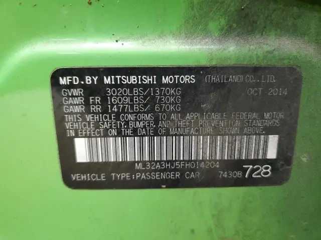 2015 MITSUBISHI MIRAGE DE  