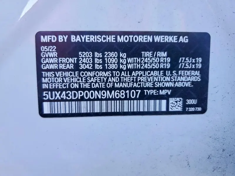 2022 BMW X3 SDRIVE30I  