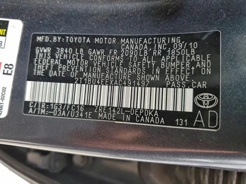 2010 TOYOTA COROLLA BASE  