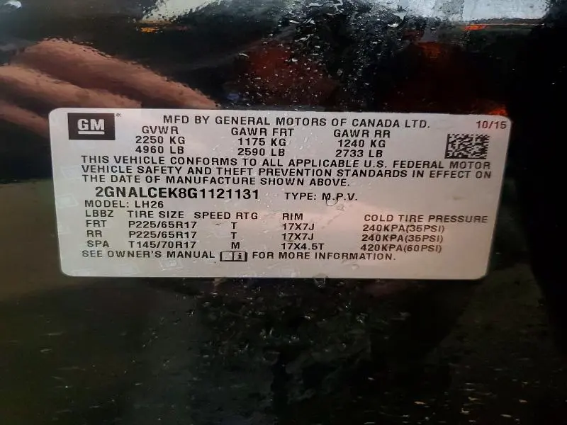 2016 CHEVROLET EQUINOX LT  