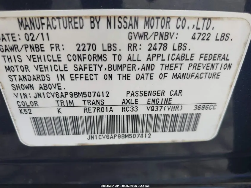 2011 INFINITI G37 JOURNEY