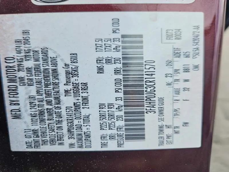 2012 FORD FUSION SEL  