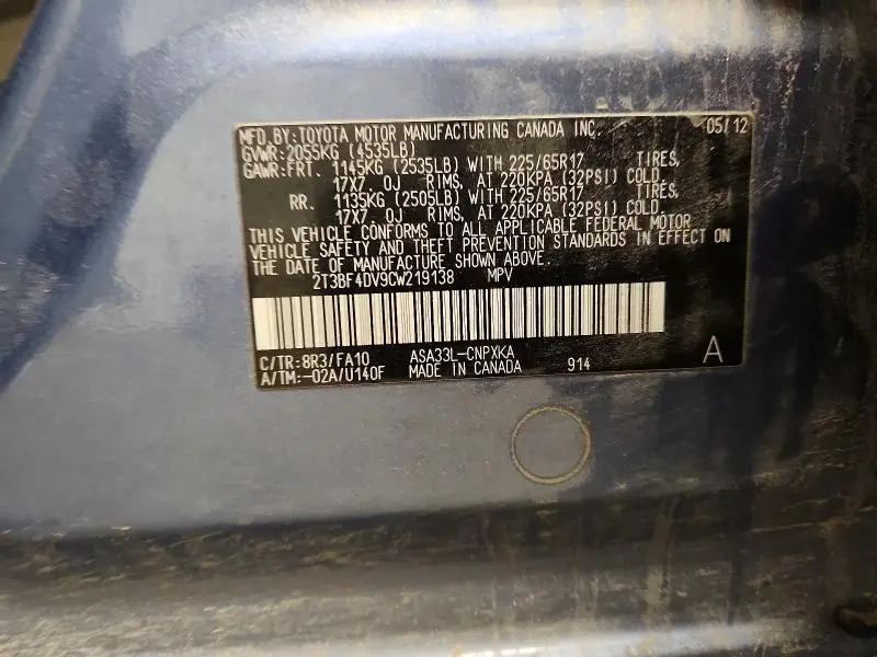 2012 TOYOTA RAV4 BASE  
