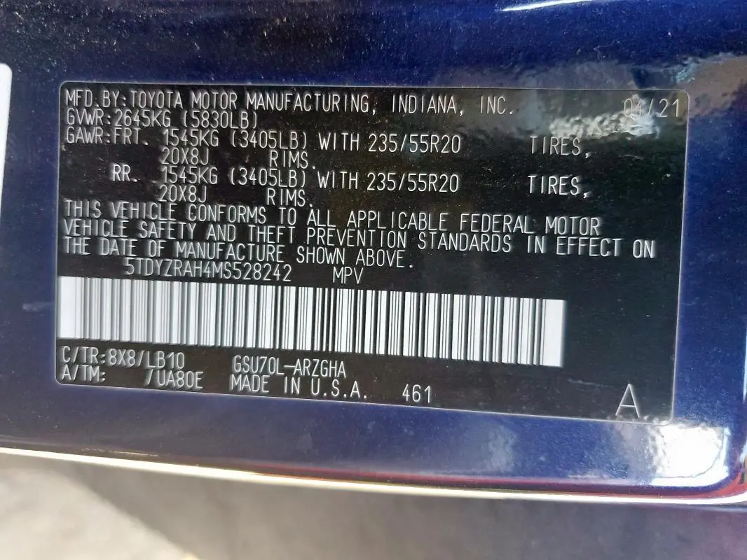 2021 TOYOTA HIGHLANDER LIMITED  