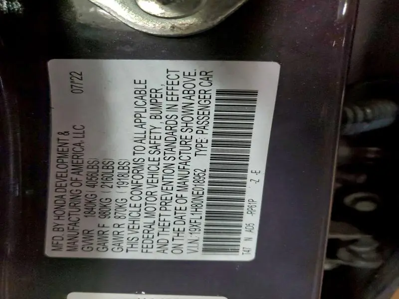 2022 HONDA CIVIC SPORT TOURING  