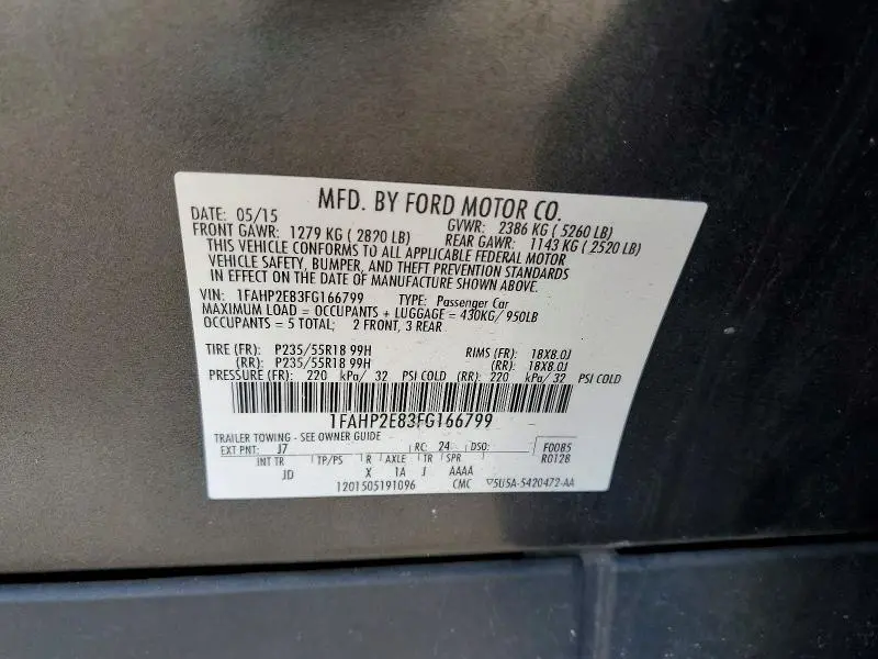 2015 FORD TAURUS SEL  