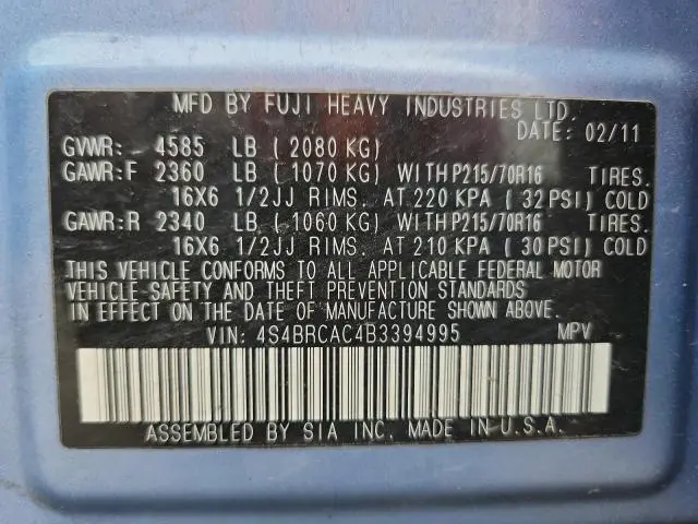 2011 SUBARU OUTBACK 2.5I  
