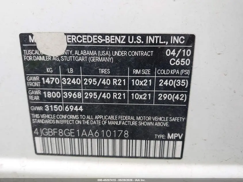 2010 MERCEDES-BENZ GL 550 4MATIC