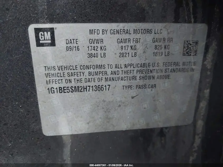 2017 CHEVROLET CRUZE LT AUTO