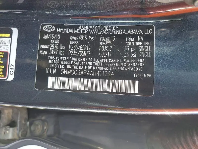 2010 HYUNDAI SANTA FE GLS  