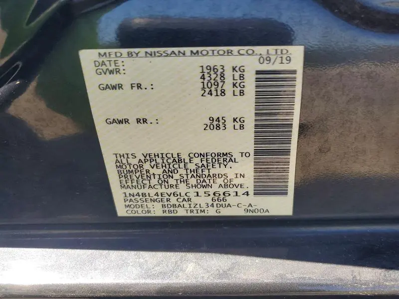 2020 NISSAN ALTIMA SL  