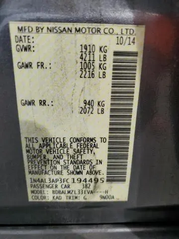 2015 NISSAN ALTIMA 2.5  