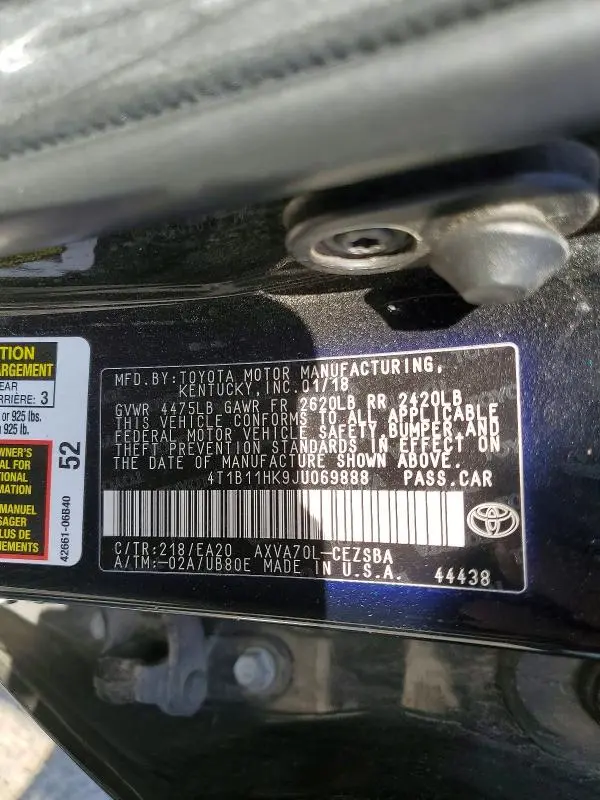 2018 TOYOTA CAMRY SE  