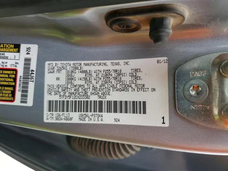2012 TOYOTA TUNDRA GRADE  