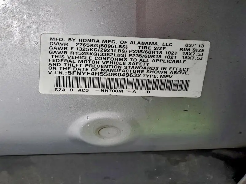 2013 HONDA PILOT EXL  