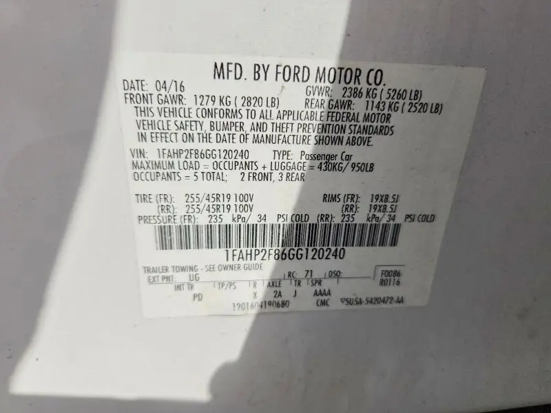 2016 FORD TAURUS LIMITED  