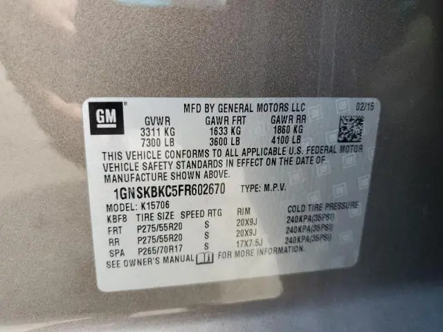 2015 CHEVROLET TAHOE K1500 LT  