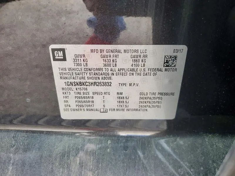 2017 CHEVROLET TAHOE K1500 LT  