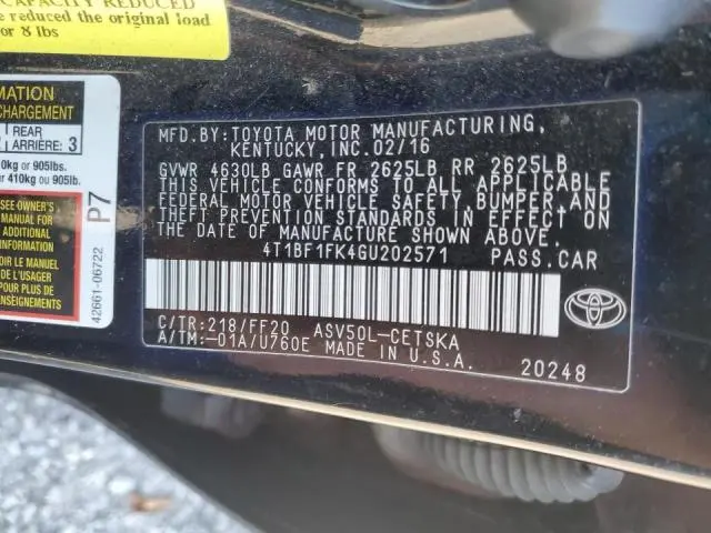 2016 TOYOTA CAMRY LE  