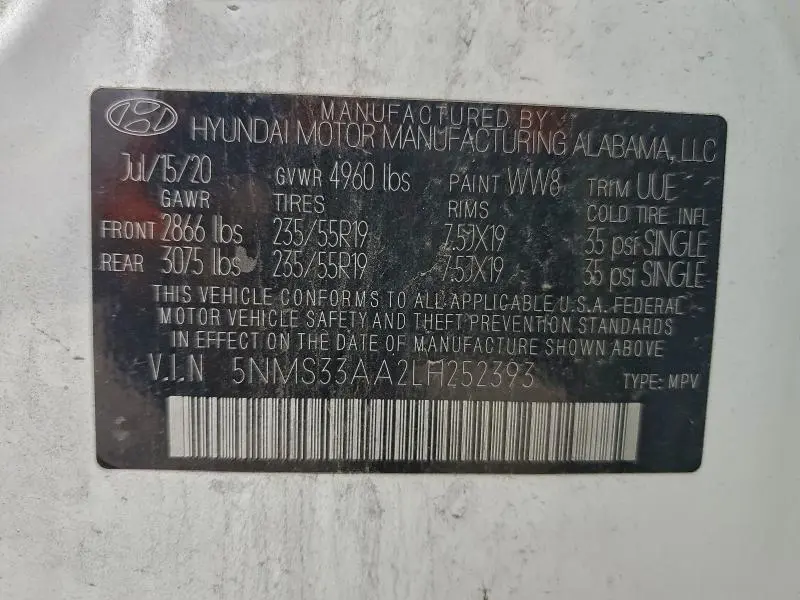 2020 HYUNDAI SANTA FE SEL  