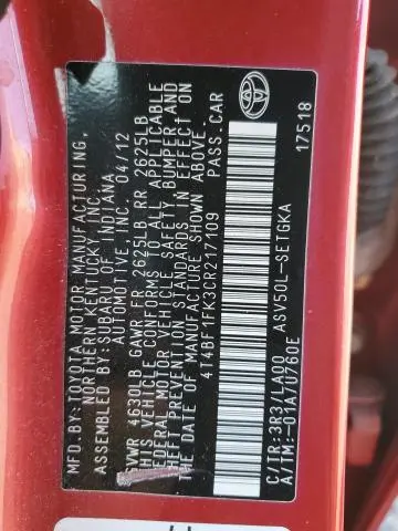 2012 TOYOTA CAMRY BASE  