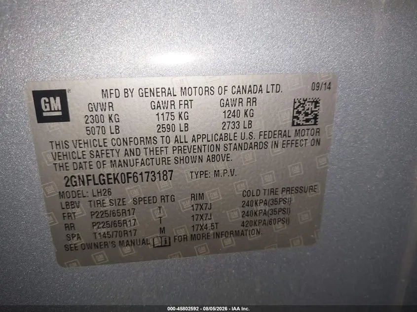2015 CHEVROLET EQUINOX LT